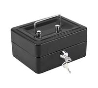 CROWNSHOP Lockable Cash Box 6" Metal Money Box with 2 keys Lockable Portable Petty Cash Deposit Tin with Removable Change Tray for Kids Shop Office Home (Black)