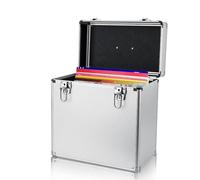 CROWNSHOP LP Storage Case 12" Record Storage Box 12" Vinyl LP Storage Box Case Aluminum Portable Lockable DJ Flight Carry Case Holds 100pcs Albums Vinyl Record Storage (Silver)