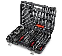 CROWNSHOP Mechanic Tool Set, 216 Pieces(Including The Case) - 1/2", 1/4", 3/8" Drive Socket Set with Ratchet Wrenches, Spanners, Bits, Hex Keys - Car & Home Repair Tool Kit in Case