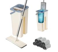 CROWNSHOP Mop and Bucket Set with 7 Washable Microfibre Pads, 360° Spin Flat Squeeze Floor Cleaning System for Tiles, Hardwood & Laminate | Wet & Dry Use with Foot-Operated Wringer