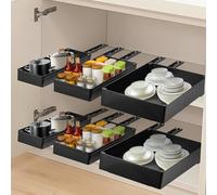 CROWNSHOP Pull Out Cabinet Organiser 2PCS Kitchen Cupboard Organiser Adjustable Pull Out Kitchen Storage No Drilling and Nailing Required White 42 * 25 * 6.8CM (Black 3Pack)