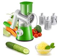 CROWNSHOP Rotary Cheese Grater Handheld Vegetable Slicer 3 Drum Blades