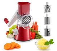 CROWNSHOP Rotary Cheese Grater Handheld Vegetable Slicer with 3 Stainless Steel Drum Blades for Vegetables Cheese Carrots Nuts Red