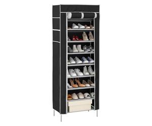 CROWNSHOP Shoe Storage Cabinet 10-layer Modern Shoe Rack with Dust Cover Non-woven Fabric Shoe Cabinet Can Hold 27 Pairs of Shoes Suitable for Lving Room Corridor Black 166 * 57 * 29CM
