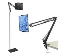 CROWNSHOP Tablet Floor Stand Adjustable Universal Phone Floor Stand 360-degree Rotatable Metal Tablet Holder Base Phone Stand for iPad or Other for 4.7~12.9 Inch-Screen Devices (Floor type+Clamp type)