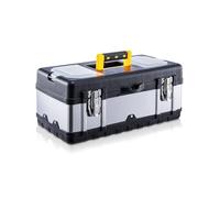 CROWNSHOP Tool Box ToolBox StorageHeavy Duty Stainless Steel Portable Toolbox with Metal Dual Latch Removable Tray Storage Case with Tray and Latch for Small Parts for Tools (19 Inch)