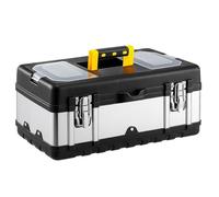 CROWNSHOP Tool Box ToolBox StorageHeavy Duty Stainless Steel Portable Toolbox with Metal Dual Latch Removable Tray Storage Case with Tray and Latch for Small Parts for Tools (17 Inch)