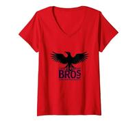 Crows Before Bros Dark Wing Duck Energy V-Neck T-Shirt, Women, Red, XL