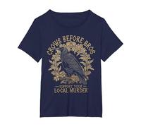 Crows Before Bros Support Your Local Murder Raven Crow T-Shirt, Women's Plus, Navy Blue, 3X
