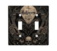 Crows Double Light Switch Cover Plate, Gothic Dark Skull Moon Halloween Black Standard Size Switch Plate Decorative for Home Living Room New Apartment Decor