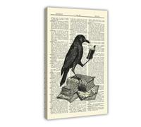 Crows in Books, Retro Dictionary Art Canvas Poster Bedroom Decor Landscape Office Room Decor Gift 24x36inch(60x90cm)