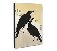 Crows In The Snow By Ohara Koson Asian Japanese Canvas Wall Art Print Ready to Hang, Framed Picture for Living Room Bedroom Home Office Décor, 30x20 Inch (76x50 cm)