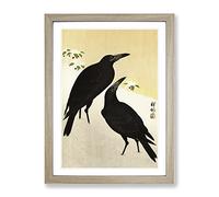 Crows In The Snow By Ohara Koson Asian Japanese Framed Print | A2 Oak Framed Wall Art | Ready to Hang | Asian Animal Picture | Living Room Bedroom Lounge Office