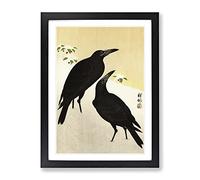 Crows In The Snow By Ohara Koson Asian Japanese Framed Print | A4 Black Framed Wall Art | Ready to Hang | Asian Animal Picture | Living Room Bedroom Lounge Office