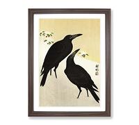 Crows In The Snow By Ohara Koson Asian Japanese Framed Print | A4 Walnut Framed Wall Art | Ready to Hang | Asian Animal Picture | Living Room Bedroom Lounge Office