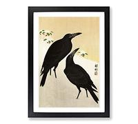 Crows in The Snow by Ohara Koson Framed Print | A2 Black Framed Wall Art | Ready to Hang | Modern Animal Picture | Living Room Bedroom Lounge Office