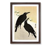 Crows in The Snow by Ohara Koson Framed Print | A2 Walnut Framed Wall Art | Ready to Hang | Modern Animal Picture | Living Room Bedroom Lounge Office