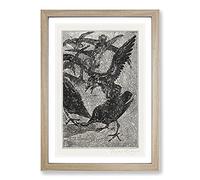 Crows in The Snow by Theo Van Hoytema Framed Print | A2 Oak Framed Wall Art | Ready to Hang | Modern Animal Picture | Living Room Bedroom Lounge Office