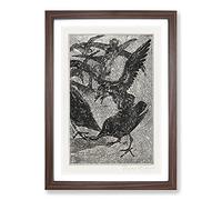 Crows in The Snow by Theo Van Hoytema Framed Print | A2 Walnut Framed Wall Art | Ready to Hang | Modern Animal Picture | Living Room Bedroom Lounge Office