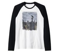 Crows Perch on Graves in The Cemetery, Spooky Design Raglan Baseball Tee