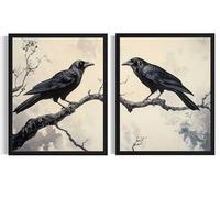 Crows Wall Art Poster Prints, Animal Vintage Flowers,(Set of 2) Farmhouse Decor for Living Room, Bedroom, Bathroom Office AA27 (Crows, 8 x 10 inches (2 Panels), Unframed)