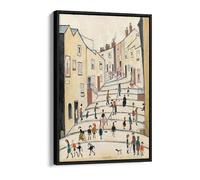 Crowther Street People Ls Lowry Style Canvas Floater Frame Print Picture Art - Black Frame 16 inch wide x 24 inch high