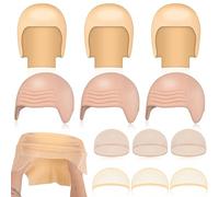 Crowye 12 Pack Halloween Makeup Latex Bald Head Hair Caps Stretchy Nylon Wig Caps Party Costume Accessory for Adult Men Women(Nude and Wrinkled)