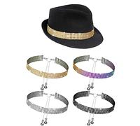 Crowye 4 Pcs Rhinestone Stretchable Hat Bands for Cowboy Adjustable Bling Hat Belt Jewelry (Gold,Silver,Dazzling,Black)