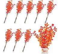 Crowye 40 Pcs Valentine's Day Gifts 11.81 Inch Valentines Picks Artificial Berry Stems Branches Fake Faux Berry Ornaments for DIY Craft Home Anniversary Wedding Holiday Party Decor(Orange)