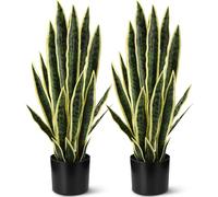 Crowye Tall Artificial Snake Plant Faux Sansevieria Plant Large Fake Snake Bulk in Pot for Home Office Housewarming Gift(2 Pack,2.25 Ft)