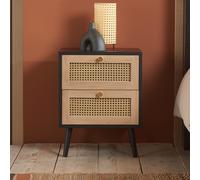 Croxley Bedside Cabinet - 2 Drawer - Black and Rattan
