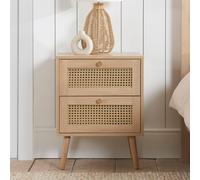 Croxley Bedside Cabinet - 2 Drawer - Oak and Rattan