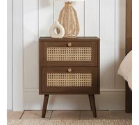 Croxley Bedside Cabinet - 2 Drawer - Walnut and Rattan