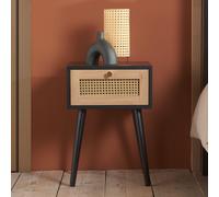 Croxley Bedside Table - 1 Drawer - Black and Rattan