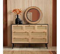 Croxley Black and Rattan Wide 7 Drawer Chest