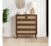 Croxley Chest - 2+3 Drawer - Walnut and Rattan