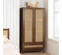 Croxley Wardrobe - 2 Door - 1 Drawer - Walnut and Rattan