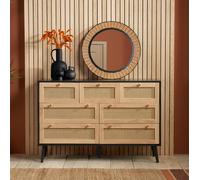 Croxley Wide Chest - 7 Drawer - Black and Rattan