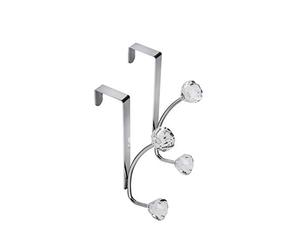 Croydex 2 Pack of Over Door Hooks with Jewel Detail | No Drilling Required | Fits Doors up to 40mm Wide | Five Year Rust-Free Guarantee | Bathroom or Bedroom