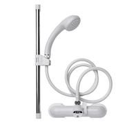Croydex Bar Mixer Shower Set, 1500mm Plastic White Hose, One Function Shower Head, Chrome Riser Rail, Easy Installation, Suitable for Round Taps, White