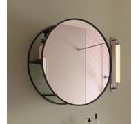 Croydex 500mm Matt Black Circular Wall Mounted Steel Mirror with Shelving Safety Backed Round Mirror, Bathroom Mirror with Shelf, Bathroom Mirrors Wall Mounted, No Assembly Required