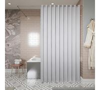 Croydex AF289122 Regency Stripe Water-Resistant Machine Washable Cling-Resistant Hookless Textile Shower Curtain,White,1800 x 1800mm (WxL)