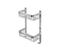 Croydex Aluminium Large Two Tier Basket - Bathroom Storage & Shower Caddy with Hooks, Rust-Free Chrome Bathroom Accessory - Wall Fixings, Plugs & Screws Included, 5kg Load Capacity