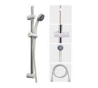 Croydex Amalfi White Shower Set -1 Function Shower Head, 1.5m Shower Hose & Adjustable Shower Head Holder - Fits Standard British Fittings, 665mm Riser Rail for All Shower Types