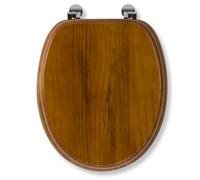 Croydex Antique Pine Effect Toilet Seat - Solid Wood Toilet Seat, Ergonomically Shaped for Comfort, Adjustable Hinges 110-200mm, Chrome Plated Fixings, All Fittings Included, 48x38x7cm