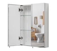 Croydex Anton Stainless Steel Bathroom Mirror Cabinet - Medium Double Door Bathroom Sink Cabinet with Two Adjustable Shelves and Fully Assembled (67x50cm)