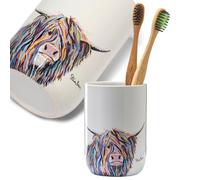 Croydex Art by Steven Brown Angus McCoo Tumbler - Ceramic Toothbrush Holder, Freestanding Bathroom Accessory Featuring Highland Cow Design, Matching