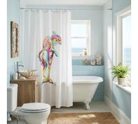 Croydex Art by Steven Brown Hannah McWave Shower Curtain, 180x180cm | Unique Colourful Dolphin Design | Cling Resistant Weighted Hem | Machine Washable | Coated with Proseal for Water Repellence