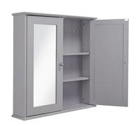 Croydex Ashby Grey Wooden Double Door Mirror Cabinet with FlexiFix 580x560x130mm