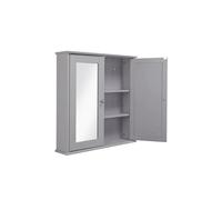Croydex Ashby Grey Wooden Double Door Mirror Cabinet with FlexiFix 580x560x130mm